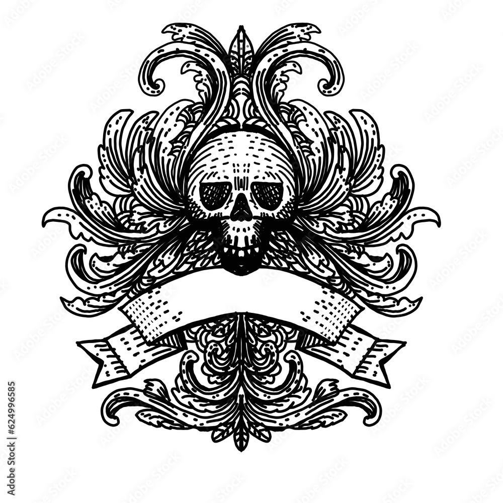 illustration hand drawn skul with ornament illustration hand drawn skul with ornament