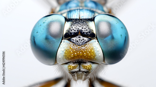 Blue damselfly head macro portrait shot isolated - Generative AI © mr_marcom