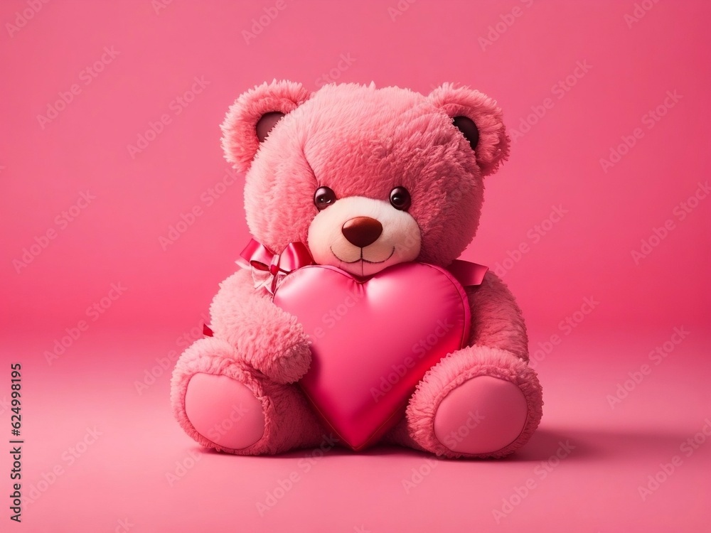 A cute teddy bear is sitting on the floor with a heart A cute teddy bear is sitting on the floor with a heart