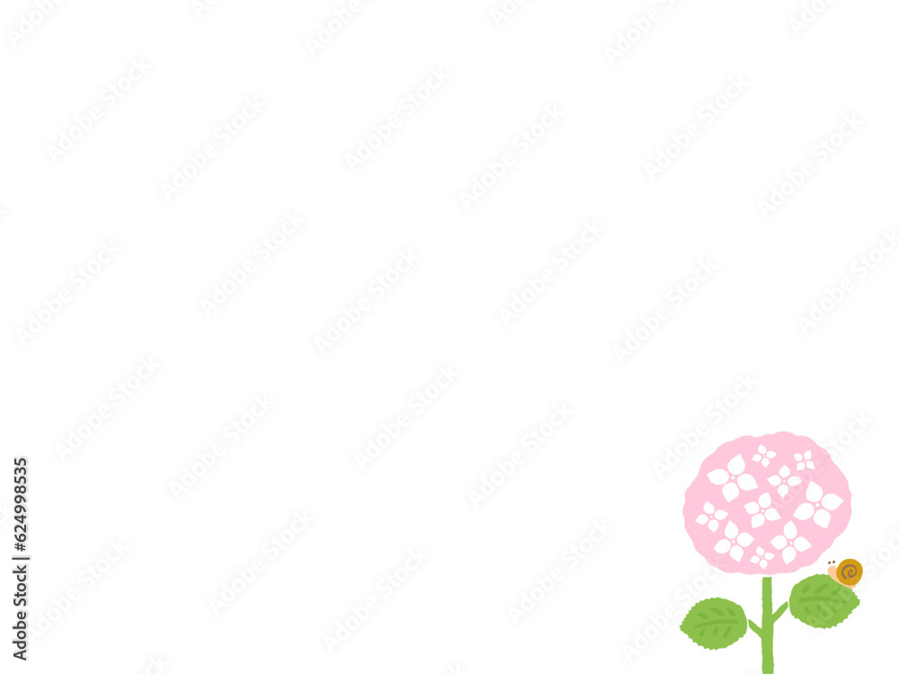 かわいい夏の紫陽花とかたつむりのフレーム／手書きイラスト