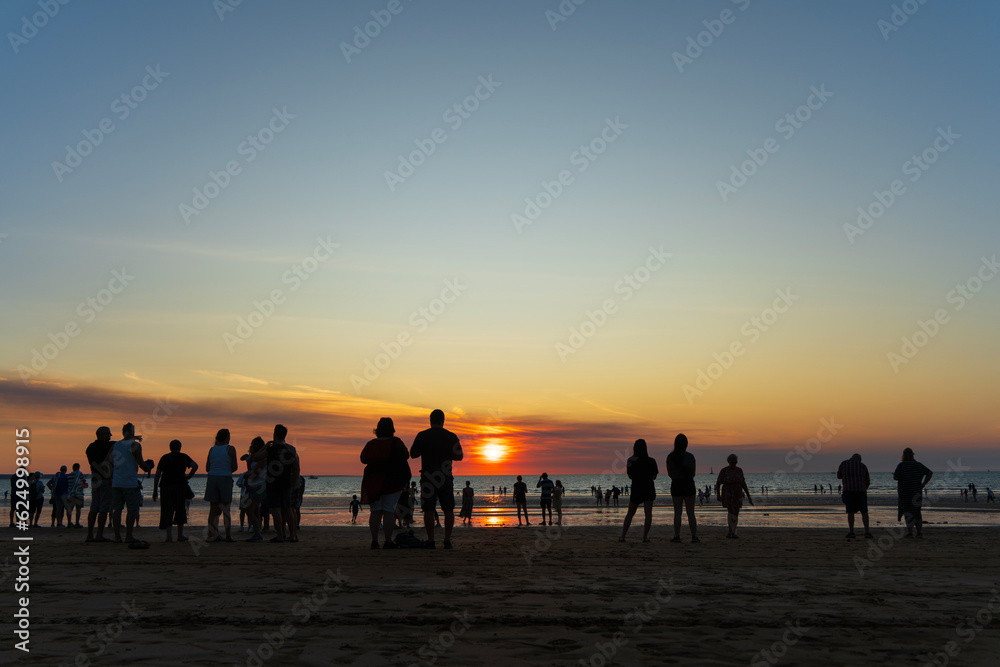 People watching the sunset at Mindil Beach. Darwin, Australia.
