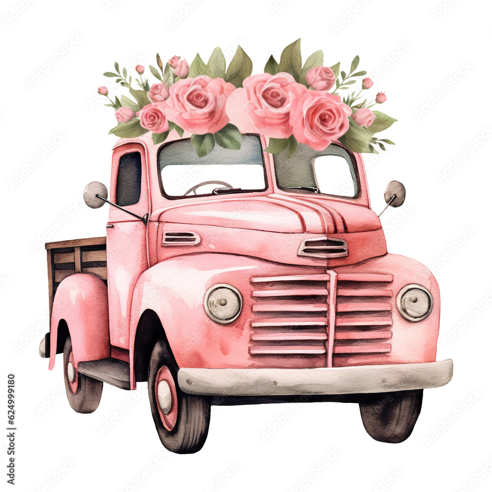 Pink Truck Loaded With Flowers