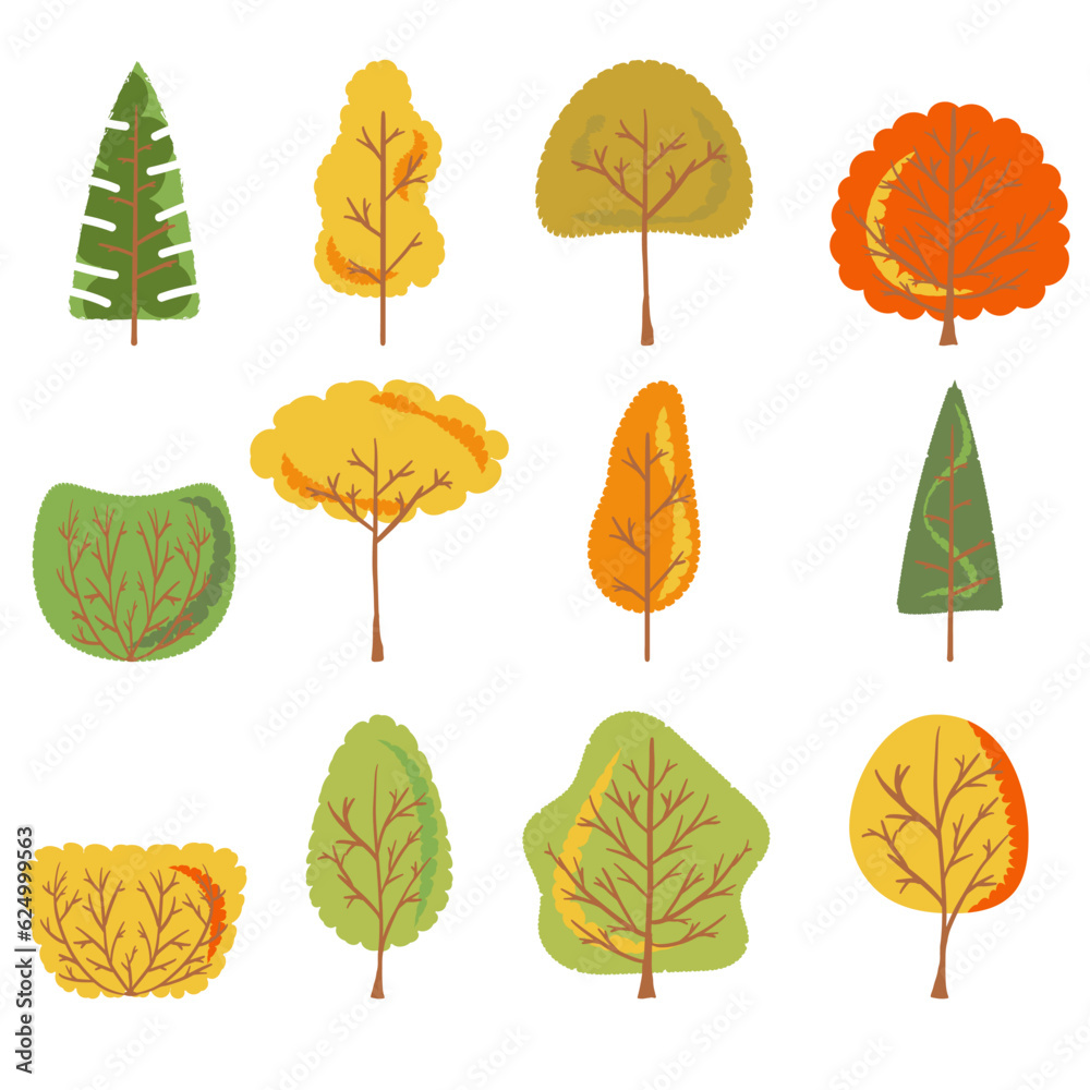 Obraz premium The autumn tree bundle set vector image