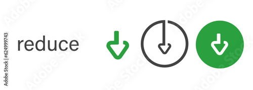 Reduce icon set symbol of arrow down concept of reducing lowering green circle and outline style