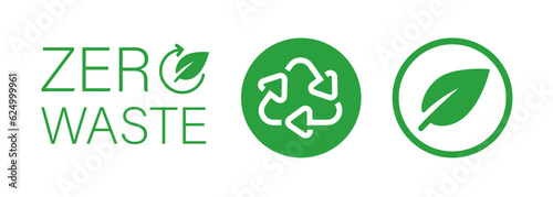 Zero waste icon label sticker design leaves circular triangle green icon set