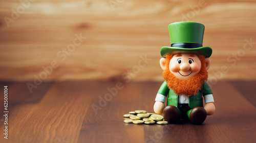 Cute leprechaun doll on the table flat lay minimalist background photo