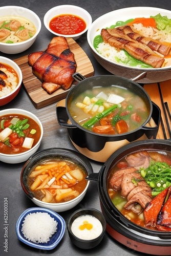 Korean dishes with meat and rice