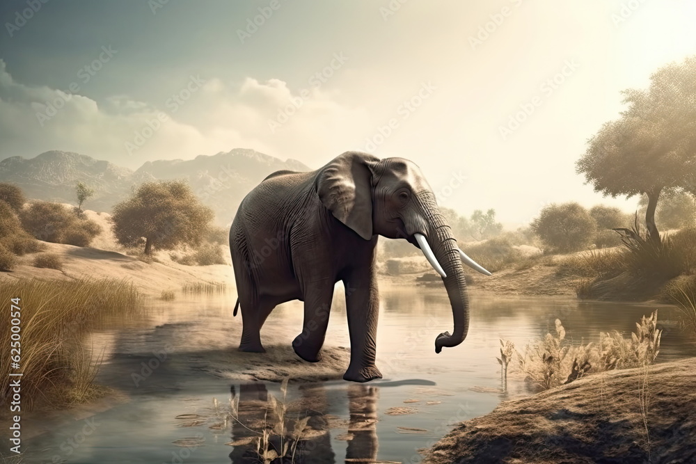 Obraz premium elephant walking with nice landscape