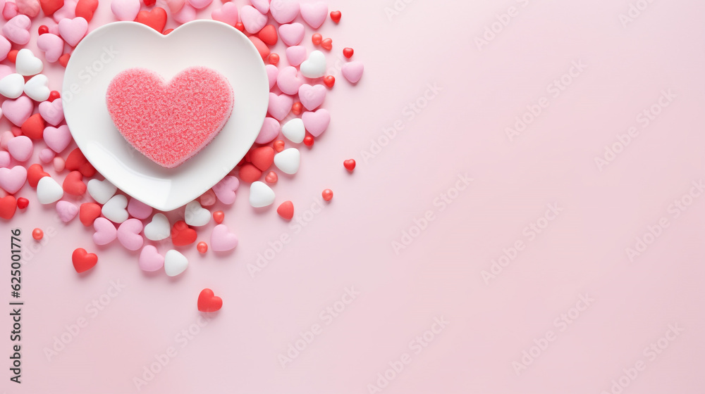 Candy love on the table flat lay minimalist background