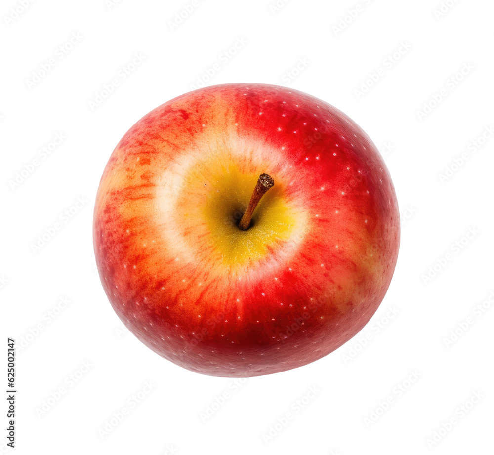 Red apple isolated on transparent background, top view, Generative AI Red apple isolated on transparent background, top view, Generative AI