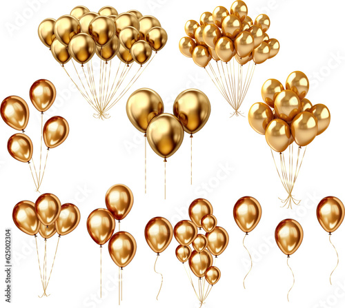 Set of gold balloons isolated for decoration party arrangement 