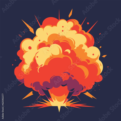 Cartoon dynamite or bomb explosion. Boom clouds and smoke elements. Dangerous explosive detonation.