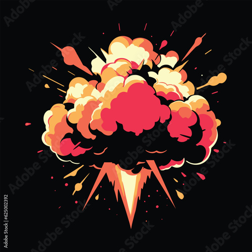 Cartoon dynamite or bomb explosion. Boom clouds and smoke elements. Dangerous explosive detonation.