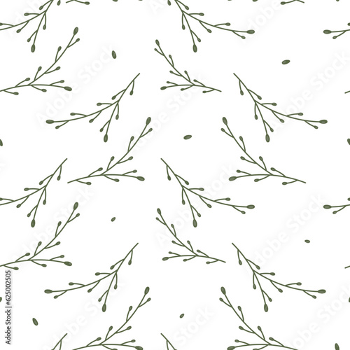pattern with green twigs on isolated background. Vector illustration