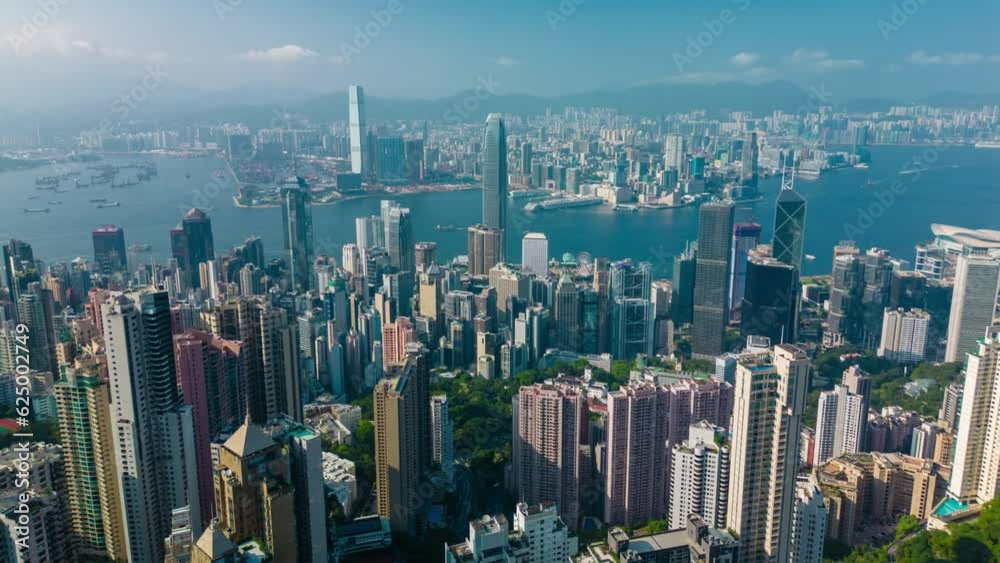 Aerial hyperlapse, dronelapse video of Hong Kong city in daytime