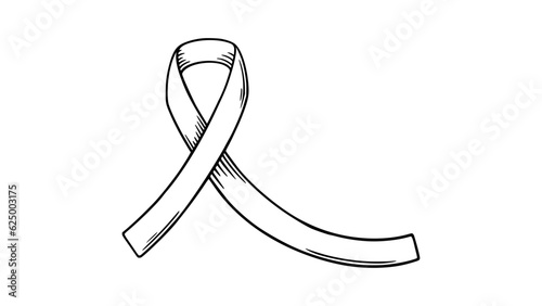 Ribbon for desease awareness day. Female cancer awareness symbol. Sketch vector illustration isolated in white background