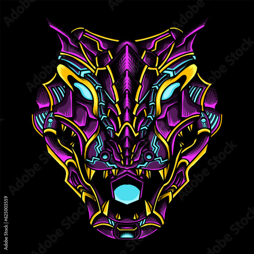 illustration of a t rex type dinosaur robot head