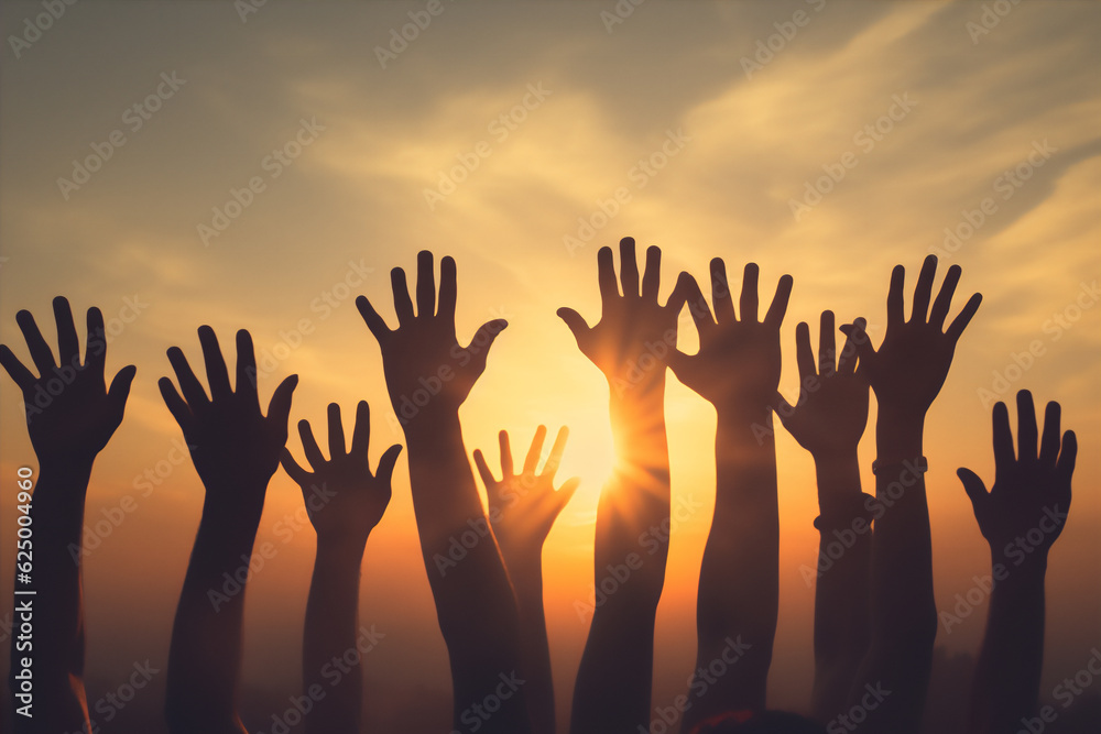 high five hands in the air with blue sky background, success illustration, created using generative AI tools