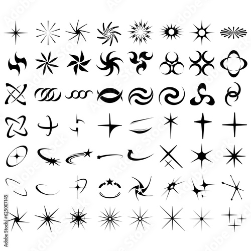 Vector Graphic Assets Set. Bold modern Shapes for Posters Template, flyers, clothes, social media, graphic design, sticker, In Y2k style, Futuristic, Anti-design, Digital Collage, Retro Futurist.