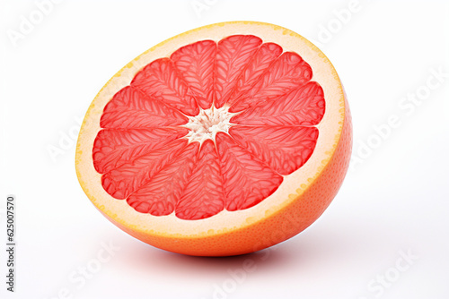 A photo of an open grapefruit on a white background