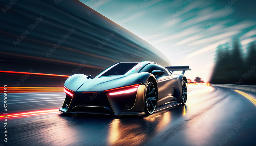 Futuristic fast-moving car in motion blur. Ai generative