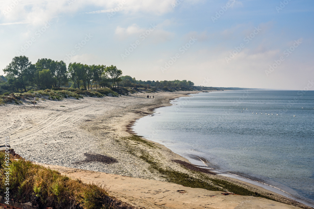Sandy beach on coastline of Baltic Sea on Vistula Spit. Baltiysk. Russia