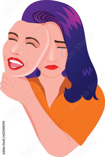 woman's sad face behind a smile vector