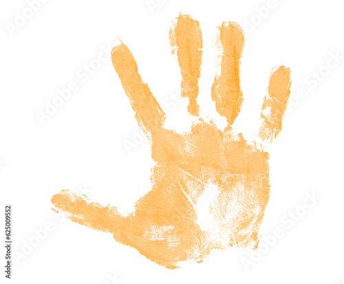 orange hand print isolated on transparent background human palm and fingers