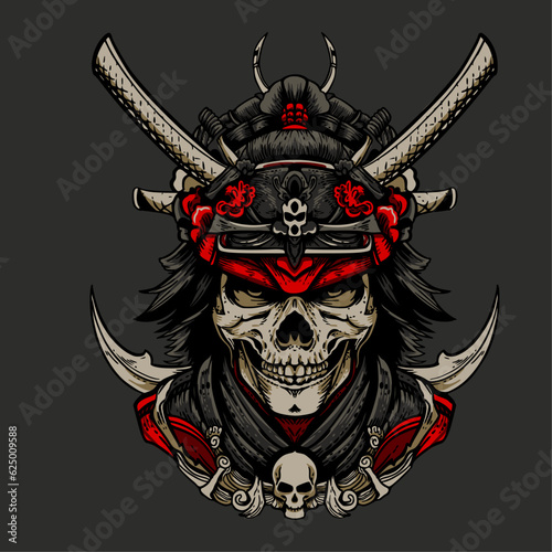 vector illustration of Japanese samurai skull and crossbones