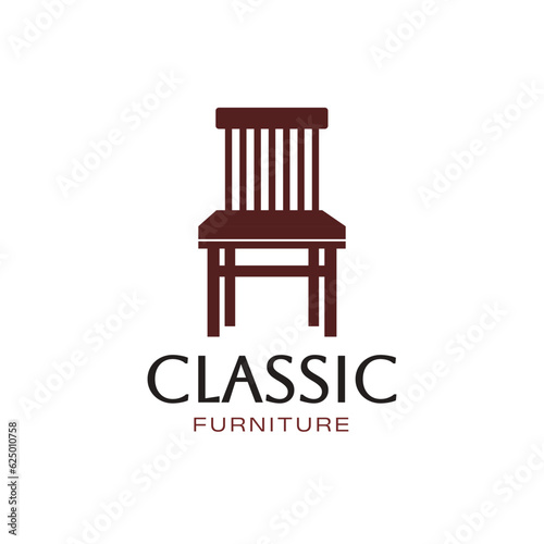 Antique wooden chair. classic interior furniture logo design idea for company, store, online shop. vector