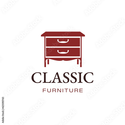 Old wooden cupboard. classic furniture logo design idea for company, store, online shop. vector