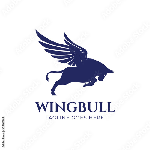 Wingbull. The flying buffalo logo design idea for company, brand, store or business. vector