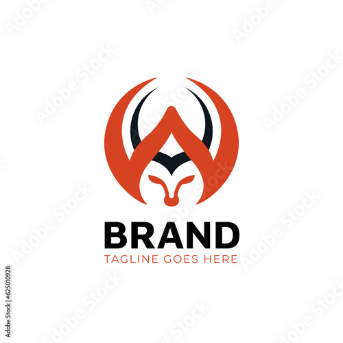 Letter W and Bull logo. Animal Logo design idea for company, store, online shop. vector
