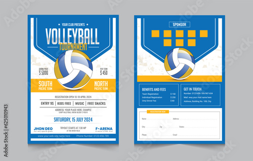 Volleyball championship flyer layout, double sided poster design for Volleyball tournament, vector illustration eps 10