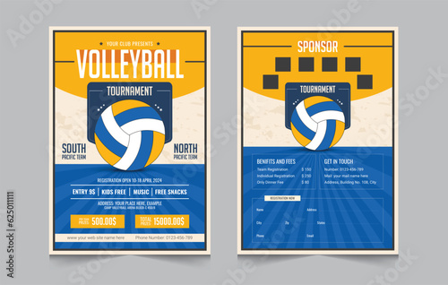 Volleyball championship flyer layout, double sided poster design for Volleyball tournament, vector illustration eps 10