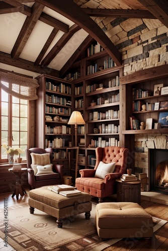 Old library room with books