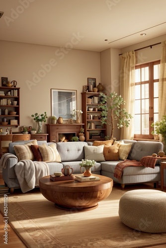 Living room interior with fireplace