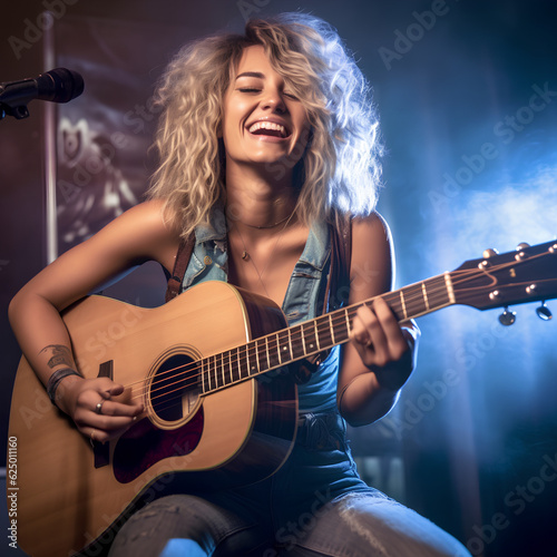 a female singer playing guitar