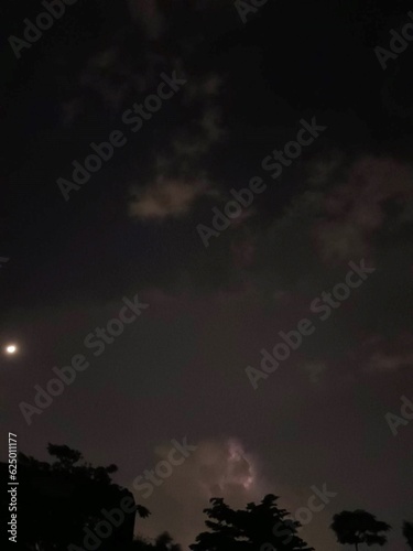 night sky There is the moon on the left side of the picture and there are clouds in the night sky background. vertical square illustration. © SONGKRAN