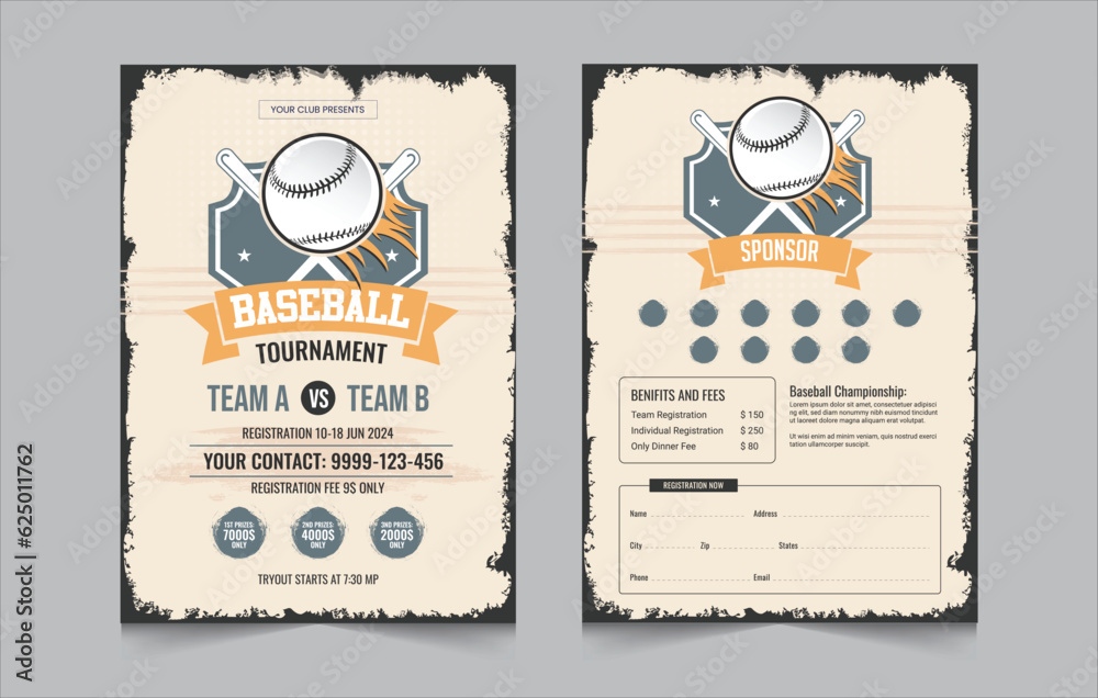 Baseball flyer design template, Double sided baseball tournament poster, vector illustration eps 10