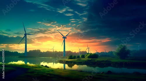 eco-friendly Labor Day background emphasizing sustainability and environmental awareness, with green landscapes, renewable energy sources, and eco-conscious practices. Generative AI