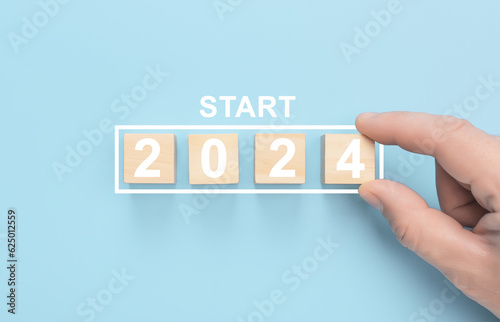 Start new year 2024 with goal plan, goal concept, action plan, strategy, new year business vision.
