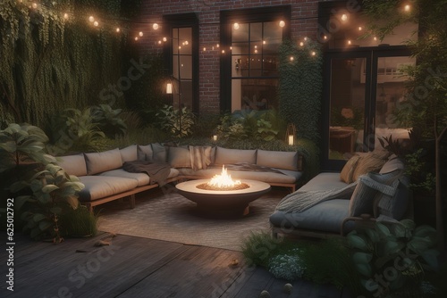 Backyard fire pit relax. Generate Ai © create interior