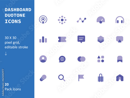фотографія Dashboard Duotone Icon Set, Minimal Vector Illustration, Simple Outline Sign of