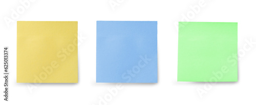 Φωτογραφία three blank sticky notes isolated on white background