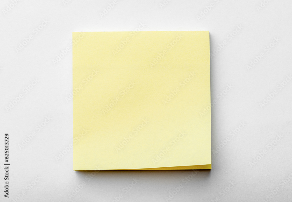 blank pastel yellow sticky notes packaging on white background. Mockup sticky Note Paper. Use post it notes to share idea on sticky note. sheets for notes.