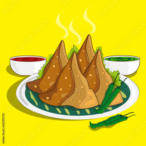 Famous Indian snacks "Samosa" vector illustration. 