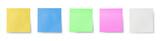 five blank sticky notes isolated on white background. Mockup sticky Note Paper. Use post it notes to share idea on sticky note. sheets for notes. wide banner