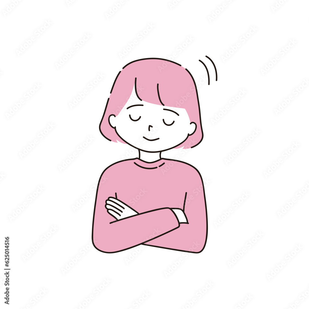 腕を組む　頷く女性