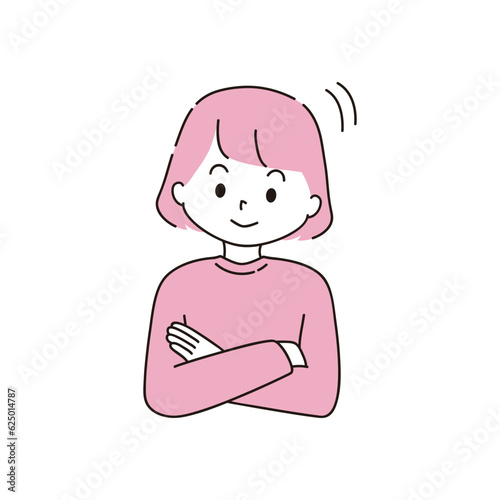 腕を組む　頷く女性